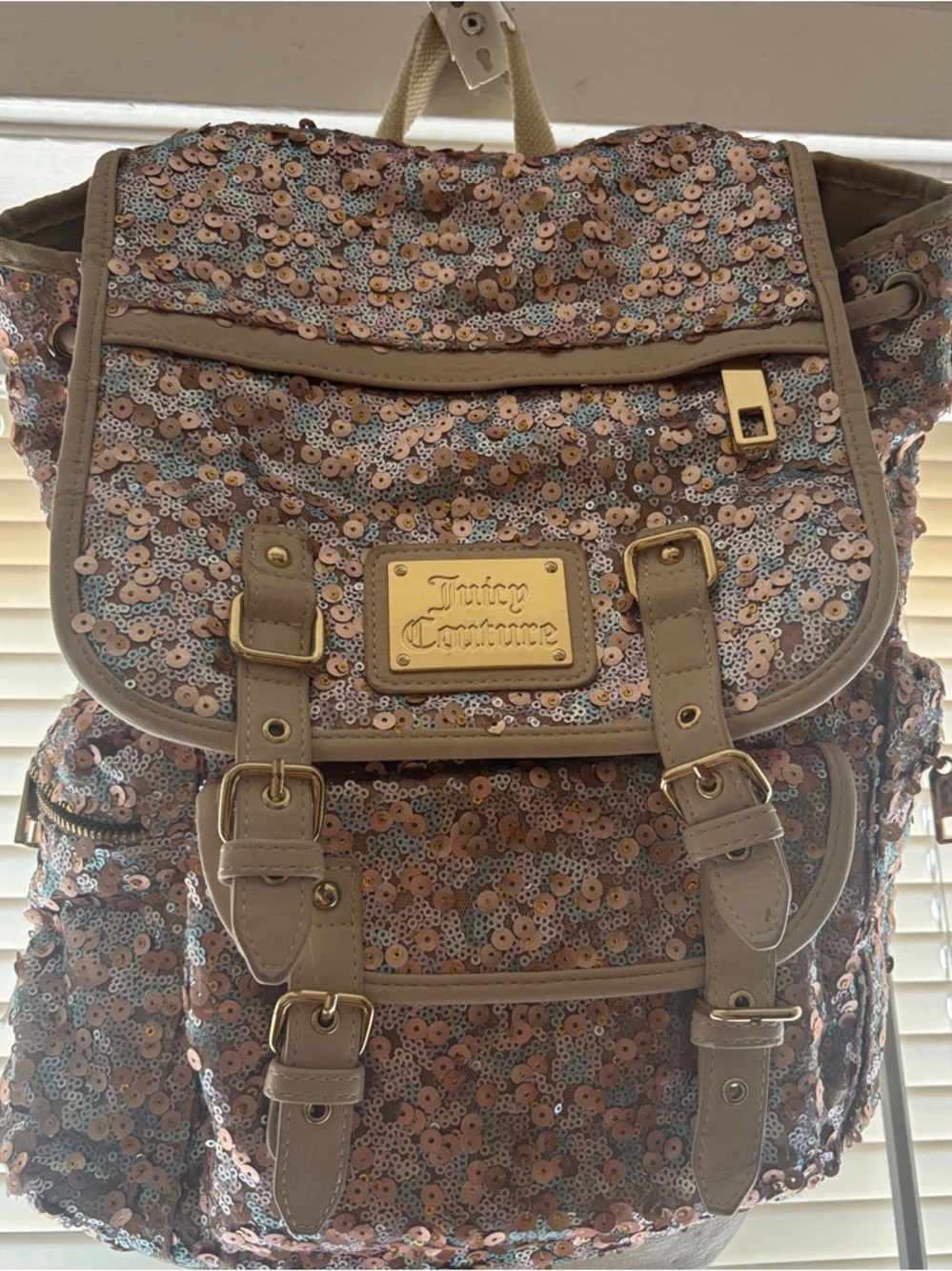 Juicy Couture Sequin Backpack, cream, and silvery-iridescent sequins